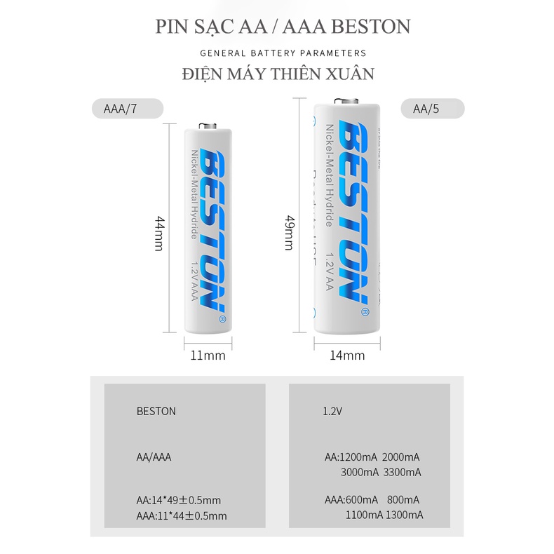 Pin Sạc AA Beston 2000mAh (Hộp 04 Viên) Cho Micro Karaoke loa, đồ chơi trẻ em, đồng hồ, thiết bị điện tử, đèn flash