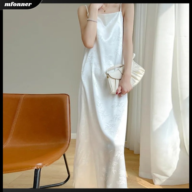 Đầm Dài Hai Dây Dáng Chữ A Cổ Vuông Màu Sắc Trơn Thời Trang Mùa Hè Dành Cho Nữ