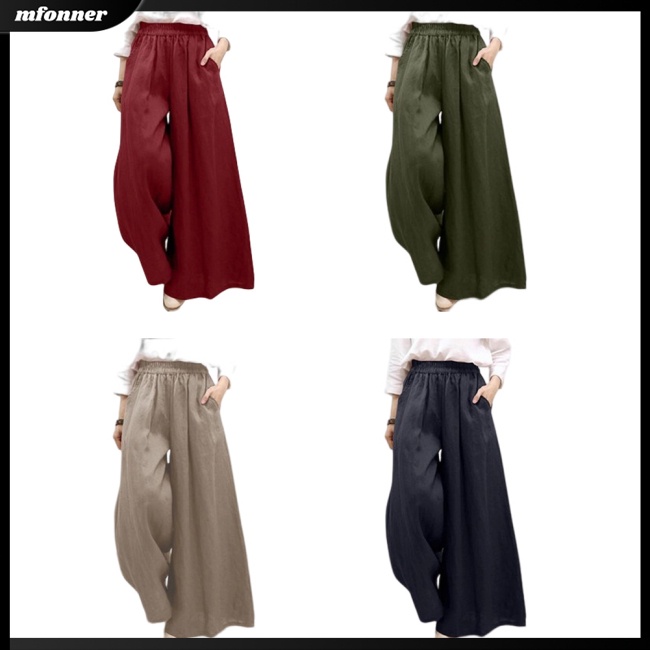Quần Cotton Lanh Ống Rộng Màu Sắc Đơn Giản Thời Trang Mùa Hè Cho Nữ