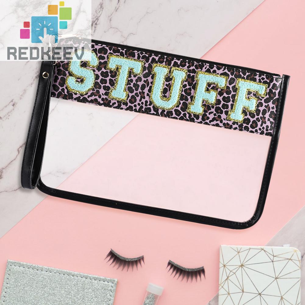 Túi Đựng Mỹ Phẩm Bằng PVC Chenille Trong Suốt In Chữ Có Khóa Kéo Tiện Dụng Mang Theo Du Lịch