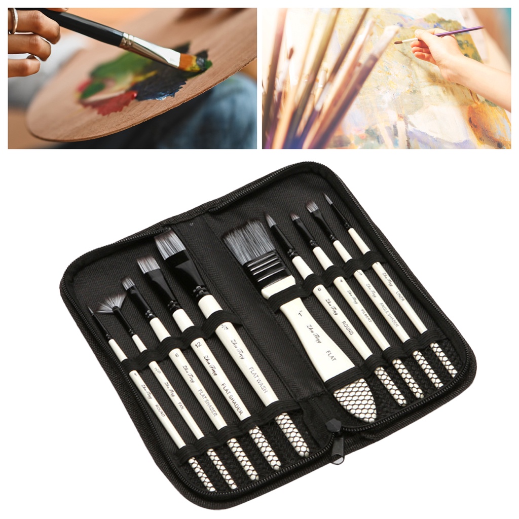 Set 10 Cọ Vẽ Màu Nước Chống Trượt Tay Cầm Dễ Sử Dụng Cho Người Mới Bắt Đầu