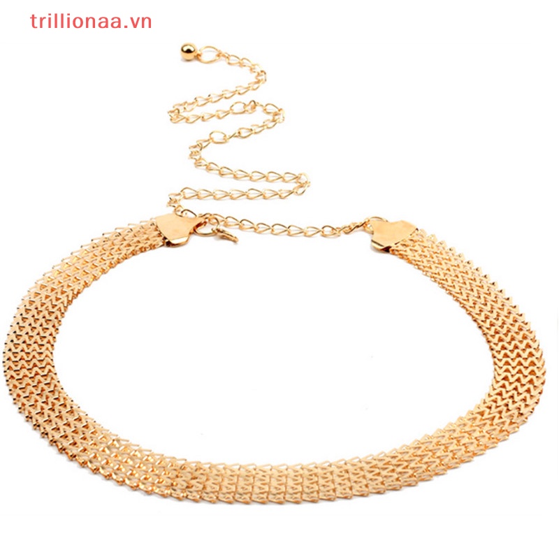 Thắt Lưng Dây Xích Kim Loại Gợn Sóng Màu Vàng Thời Trang