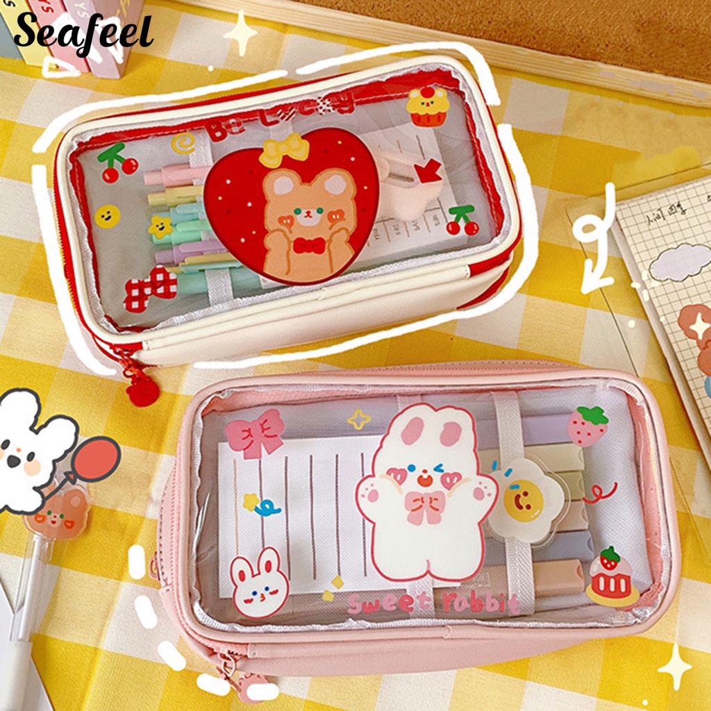 Túi Đựng Bút Bằng PVC Trong Suốt Chống Thấm Nước In Hoạt Hình Dễ Thương Cho Học Sinh