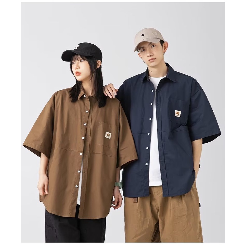 Áo Sơ Mi Tay Ngắn Màu Sắc Đơn Giản Phong Cách Retro Dành Cho Nam