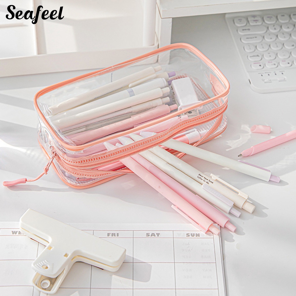 Túi Đựng Bút Trong Suốt Sức Chứa Lớn Có Khóa Kéo Đa Năng