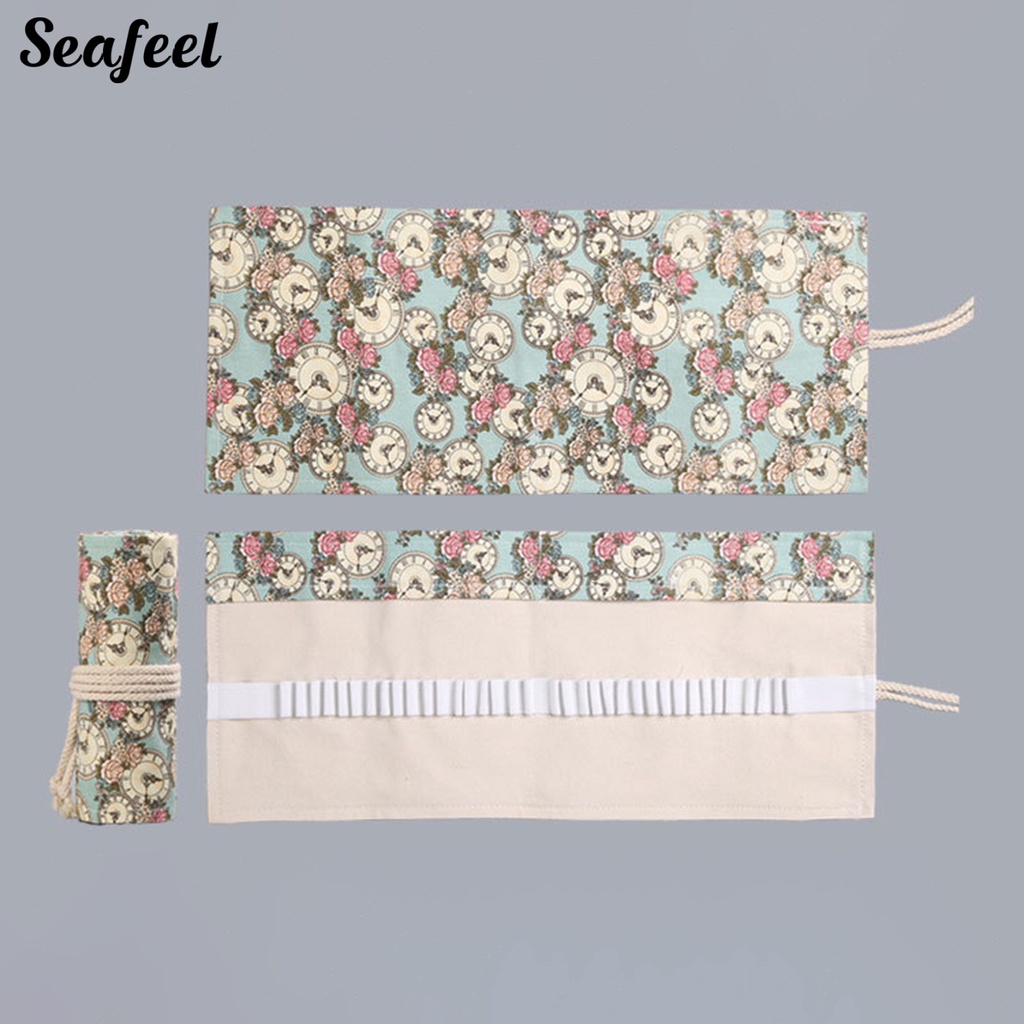 Túi Cuộn Đựng Bút Bằng Vải Canvas 12 / 24 / 36 / 48 / 72 In Hình Hoa Hồng