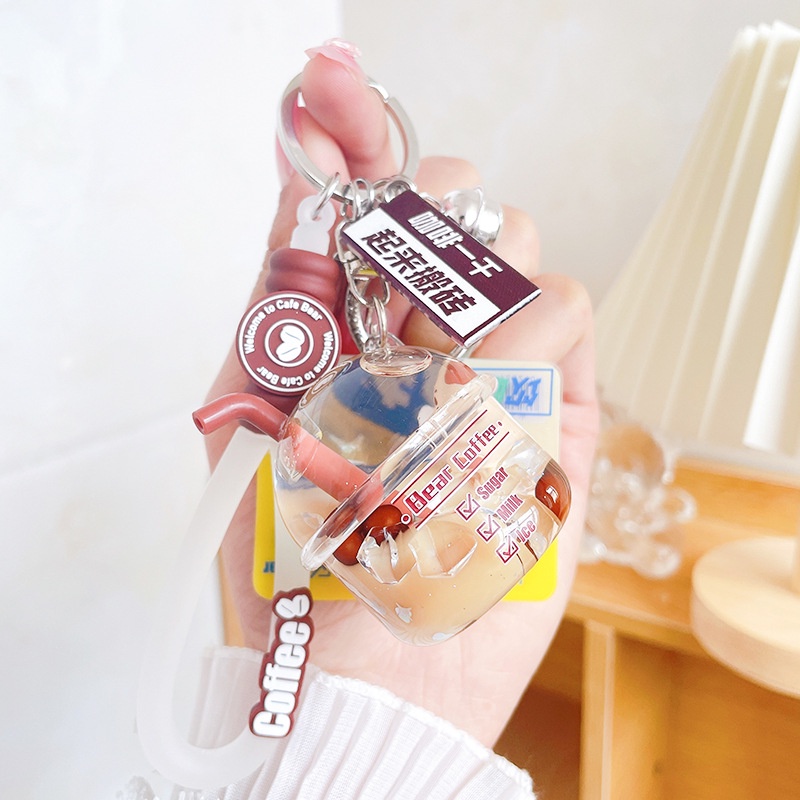 Móc Khóa Hình Gấu Trúc / Ngôi Sao / Cà Phê Hoạt Hình Dạng Nổi Đơn Giản Sáng Tạo