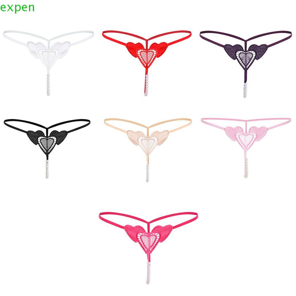 EXPEN Quần Lót Trong Suốt Lưng Thấp Thêu Hình Trái Tim Đính Ngọc Trai Giả Dễ Thương Cho Nữ