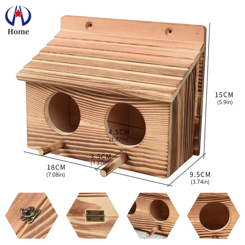 Nhà Chim Bằng Gỗ Có 2 Lỗ Sáng Tạo Trang Trí Nhà Cửa / Sân Vườn / Cửa Hàng / Chim Cảnh Kc1907