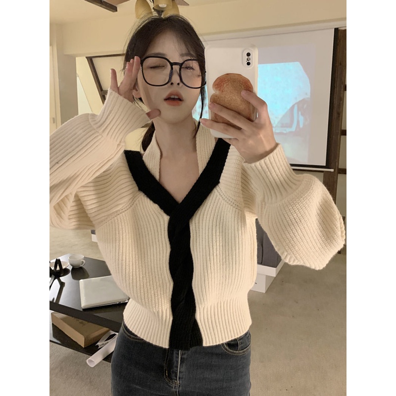 Áo Khoác Cardigan Dệt Kim Cổ Chữ V Thiết Kế Mới Đơn Giản Thời Trang Dành Cho Nữ