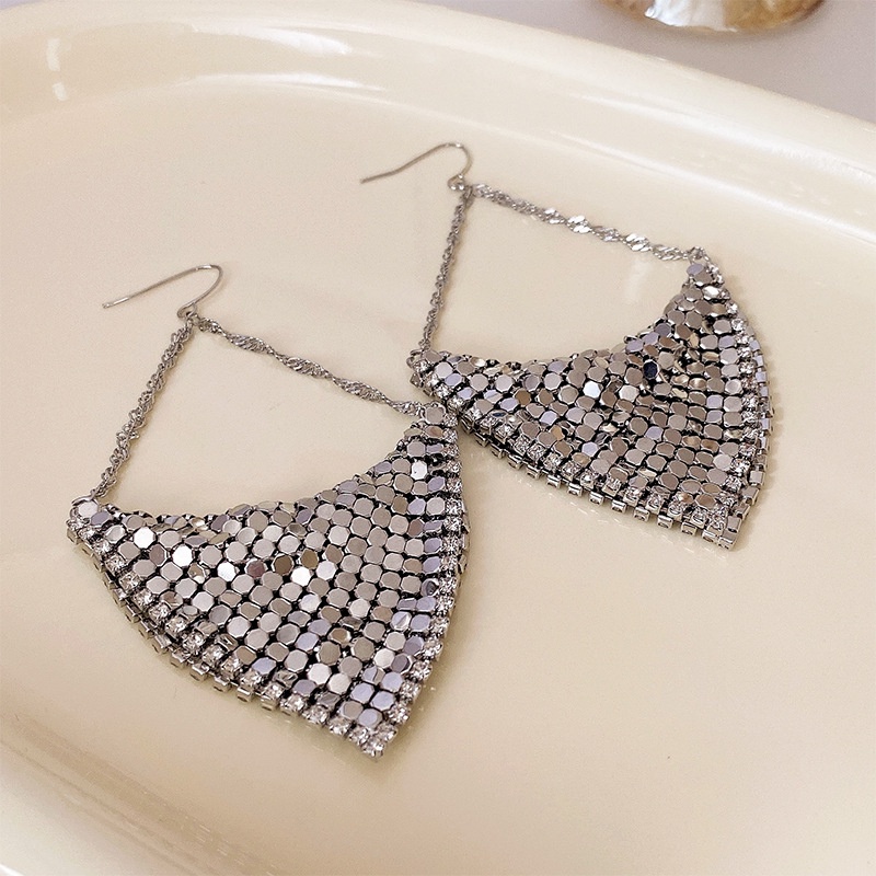 Hoa Tai Dáng Dài Hình Tam Giác Đính Kim Sa Lấp Lánh Thời Trang