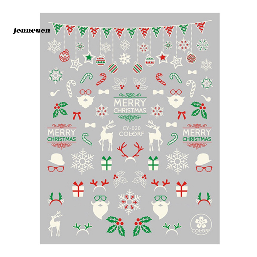 1 Tấm Miếng Dán Móng Tay Dạ Quang Hình Người Tuyết