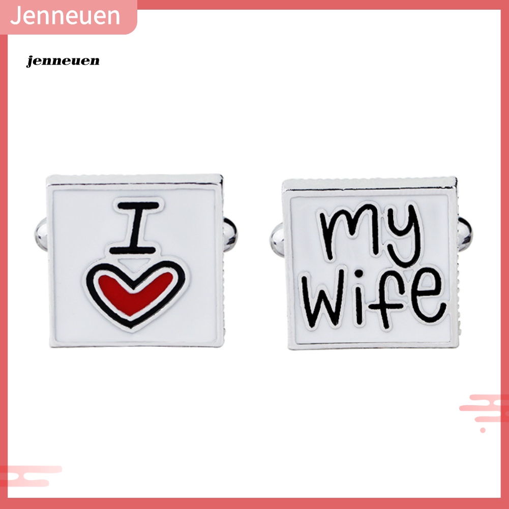 Khuy Măng Sét Tráng Men I Love My Wife Phong Cách Pháp Làm Quà Tặng Valentine Cho Nam