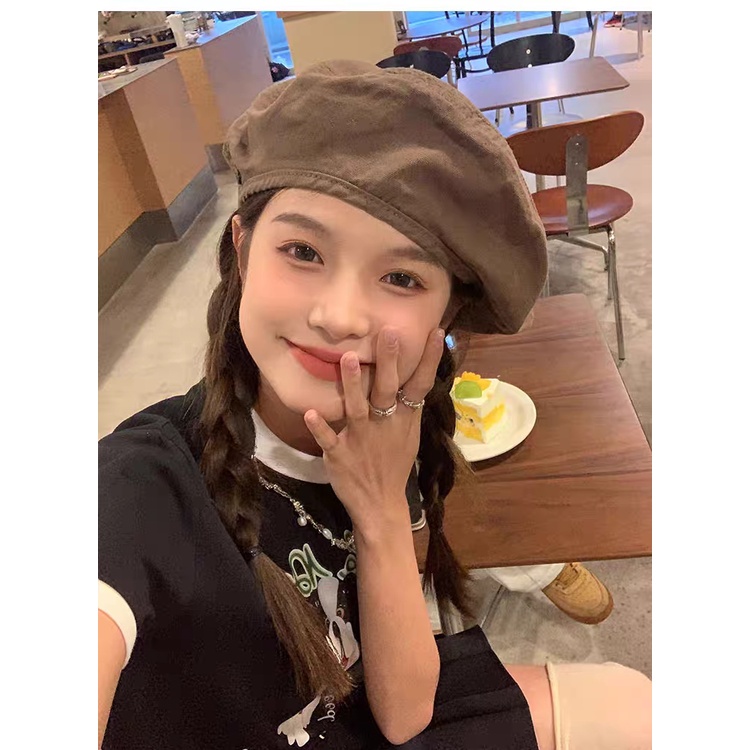 Mũ beret nữ trơn, mũ nồi họa sĩ chất liệu cotton cao cấp họa tiết phong cách ulzzang có dây rút thời trang thu đông