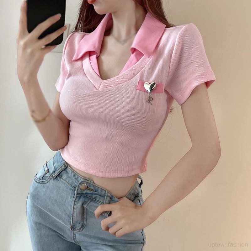 Áo Thun Tay Ngắn Giả Hai Lớp Thời Trang Mùa Hè Dễ Thương