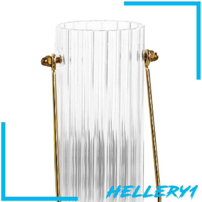 Bình Hoa Thủy Tinh Trong Suốt Hình Trụ Với Tay Cầm Kim Loại Chắc Chắn