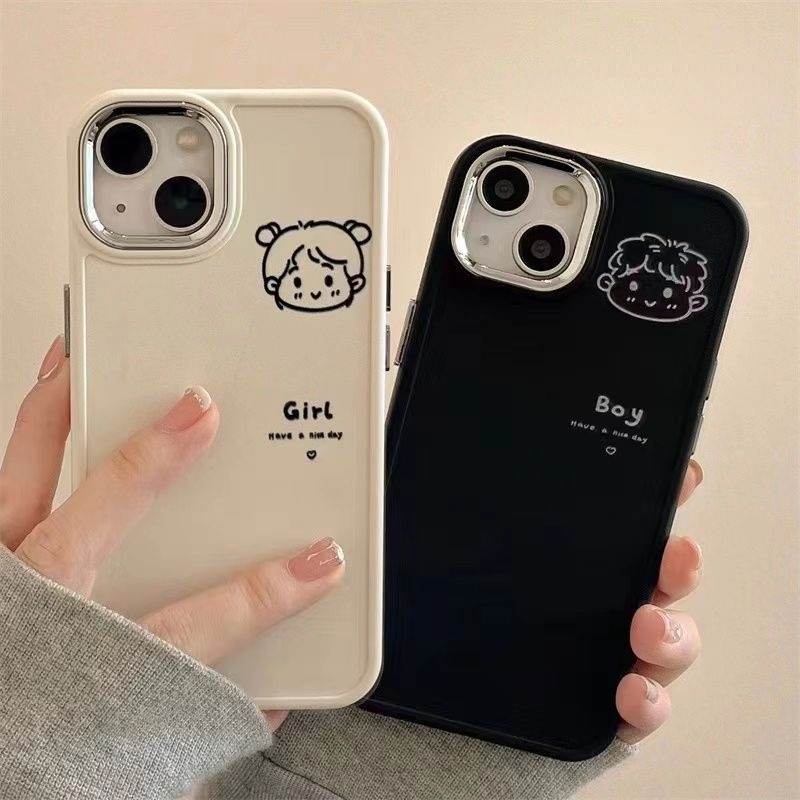 Cartoon sketch couple case điện thoại cho iphone 7 7plus 8 8plus xs xr 11 12 13 14 pro plus promax nam nữ