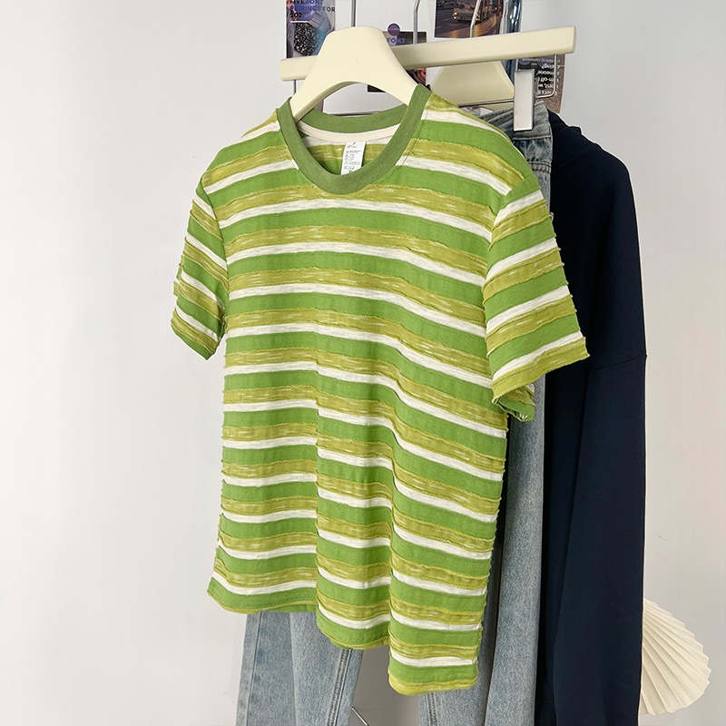 Áo Thun Ngắn Tay Dáng Rộng Họa Tiết Kẻ Sọc Phong Cách Retro Thời Trang Mùa Hè Cho Nữ