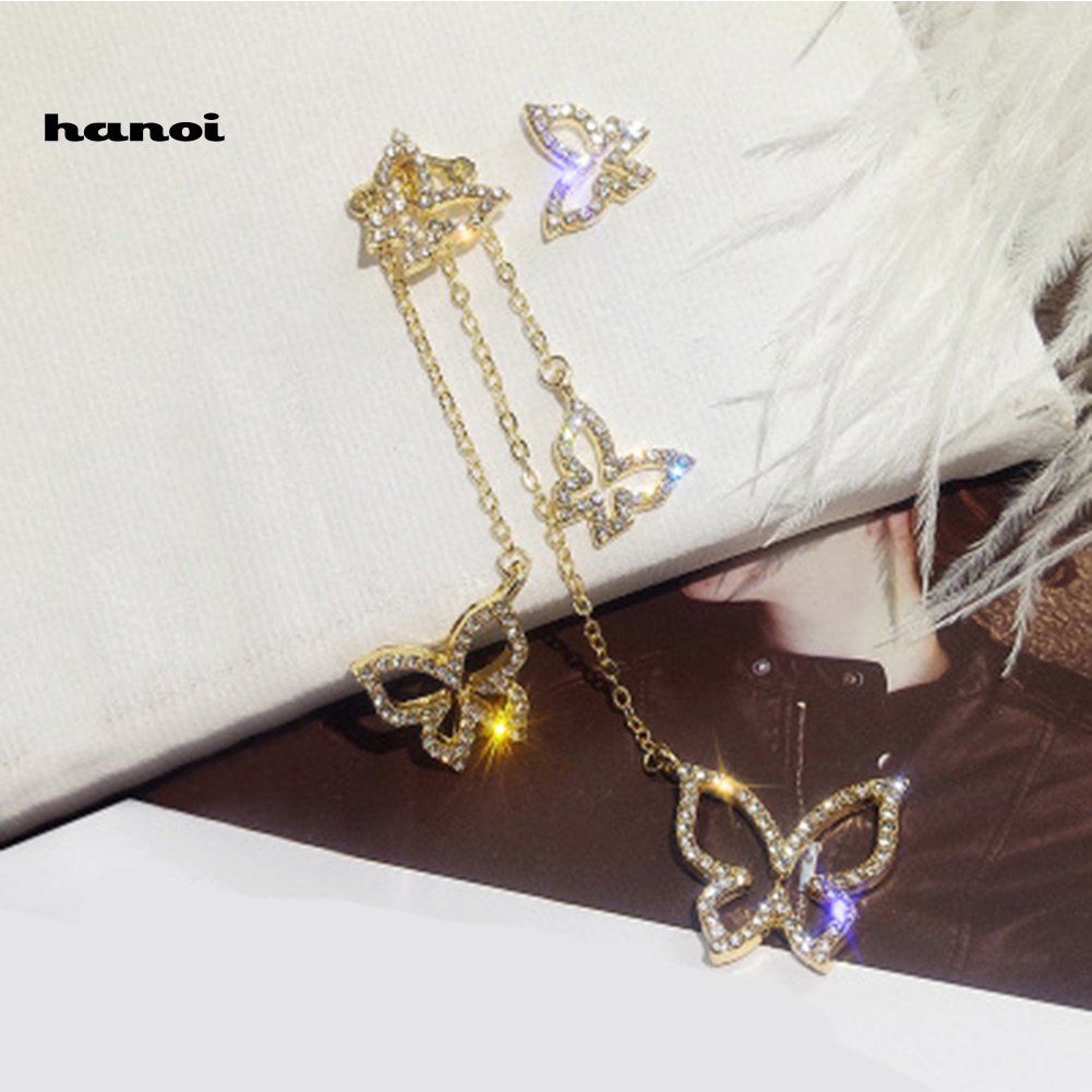 Đôi Khuyên Tai Dài Hình Bướm Và Trái Tim Đính Đá Thời Trang Cho Nữ