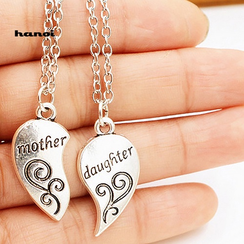Set 2 Vòng cổ MặT HìNh TráI Tim KhắC Chữ Mother / Daughter ThờI Trang