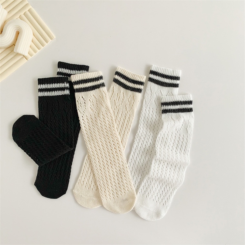 Vớ Cotton Màu Trơn Họa Tiết Hoạt Hình Phối Sọc Ngang Xinh Xắn Thời Trang Mùa Hè Cho Bé Gái