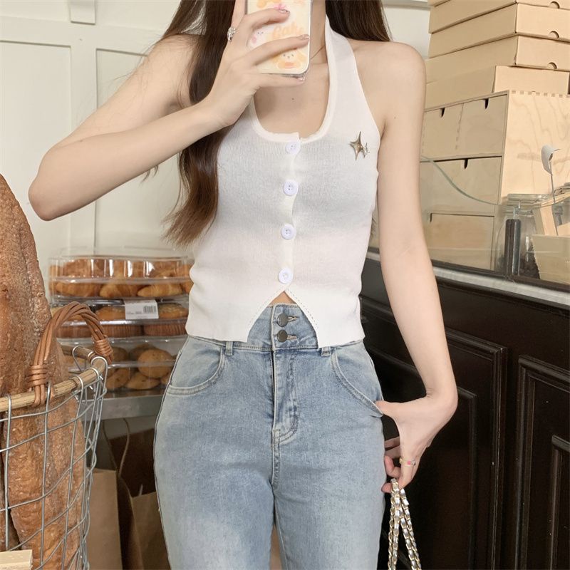 Áo Hai Dây Dệt Kim Dáng Ngắn Thời Trang Mùa Hè Quyến Rũ Cho Nữ