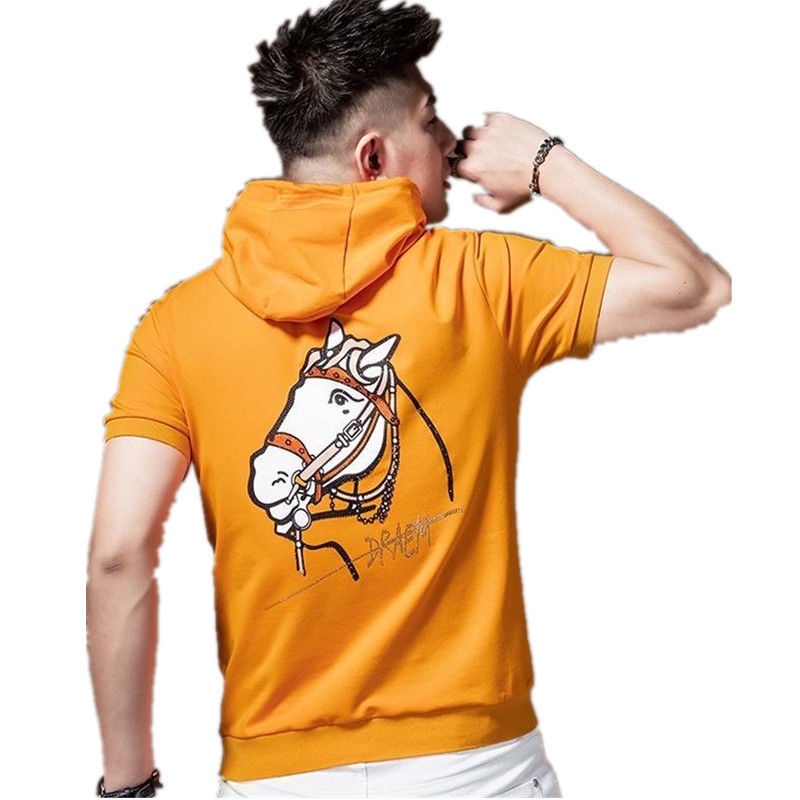 Mũ trùm đầu nam t-shirt in kim cương drawstring t-shirt