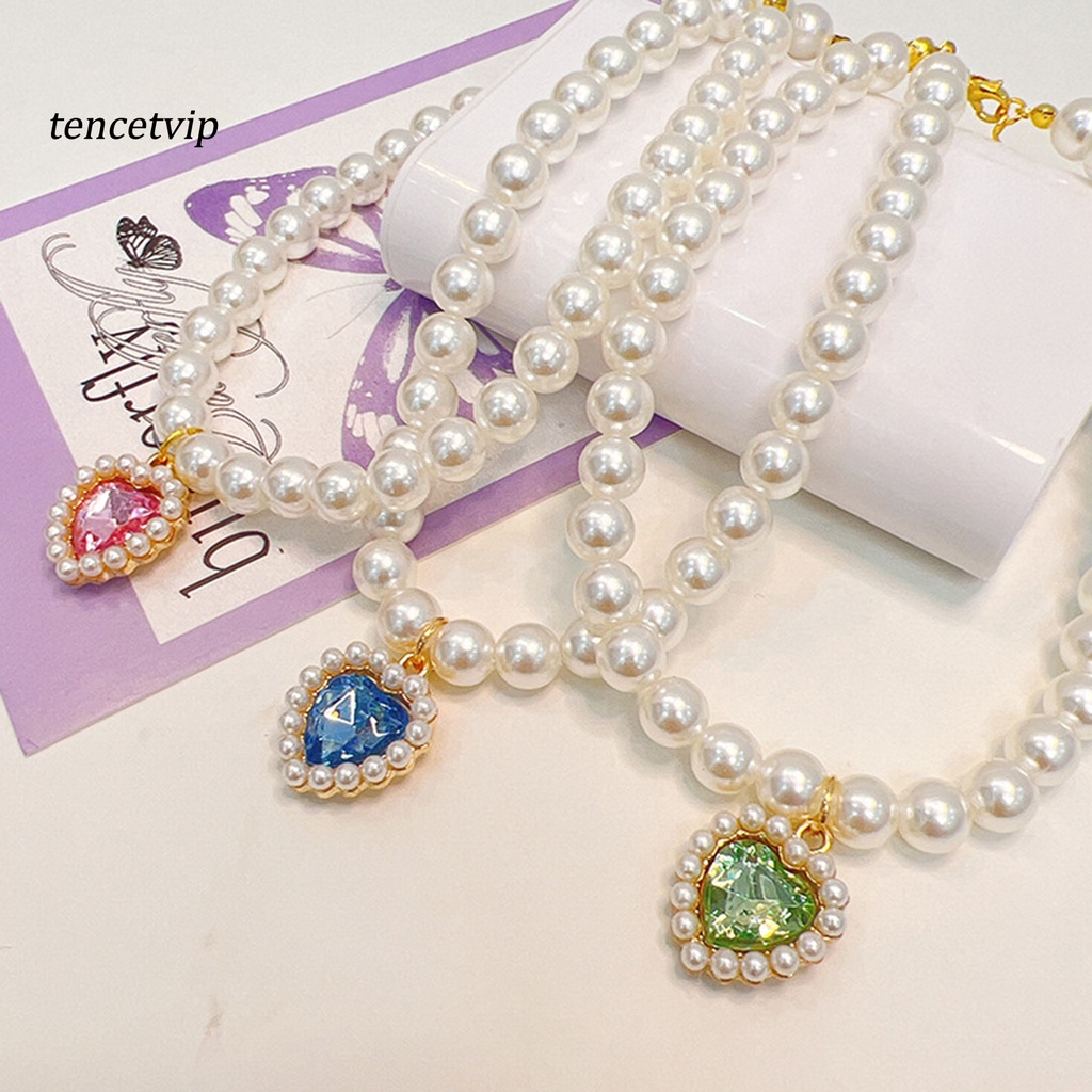 Vòng Cổ Đính Hạt Ngọc Trai Giả Hình Trái Tim Dành Cho Thú Cưng