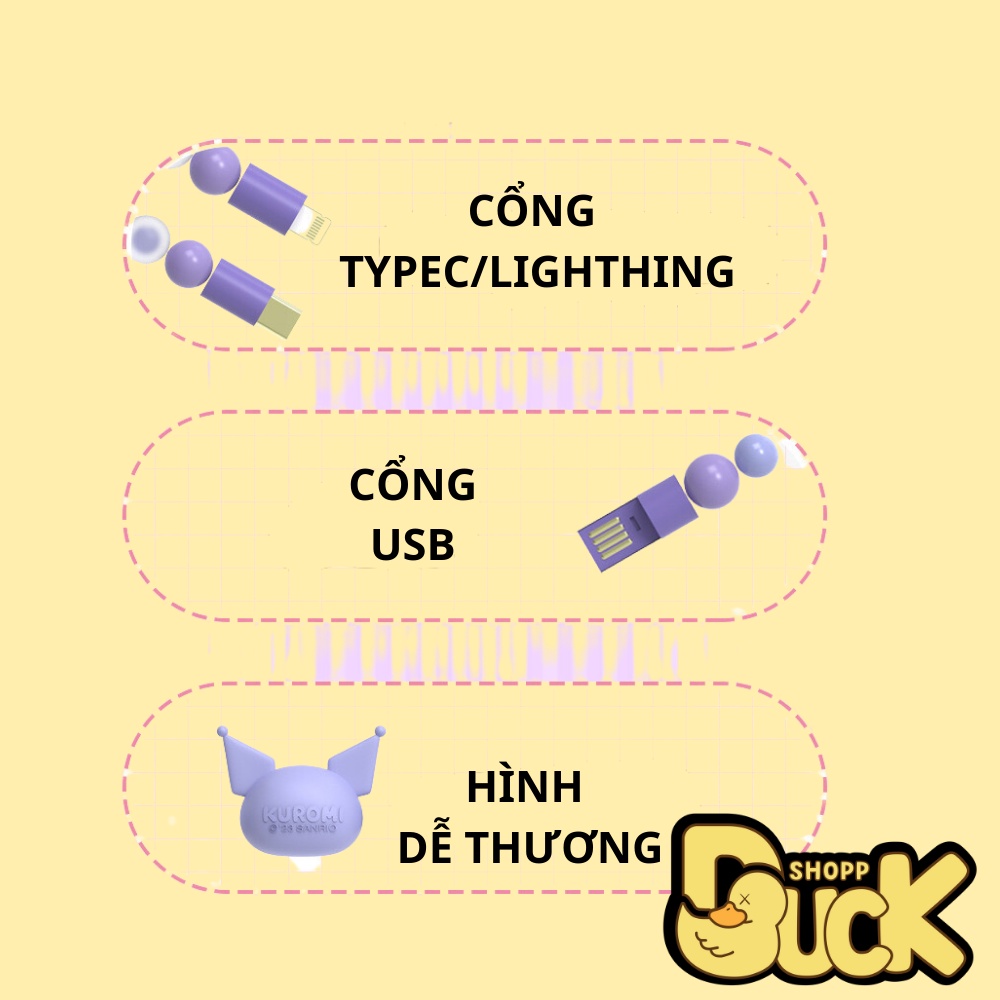 Cáp Sạc USB Dạng Vòng Tay Sanrio Kuromi POCHACCO Cho iPhone