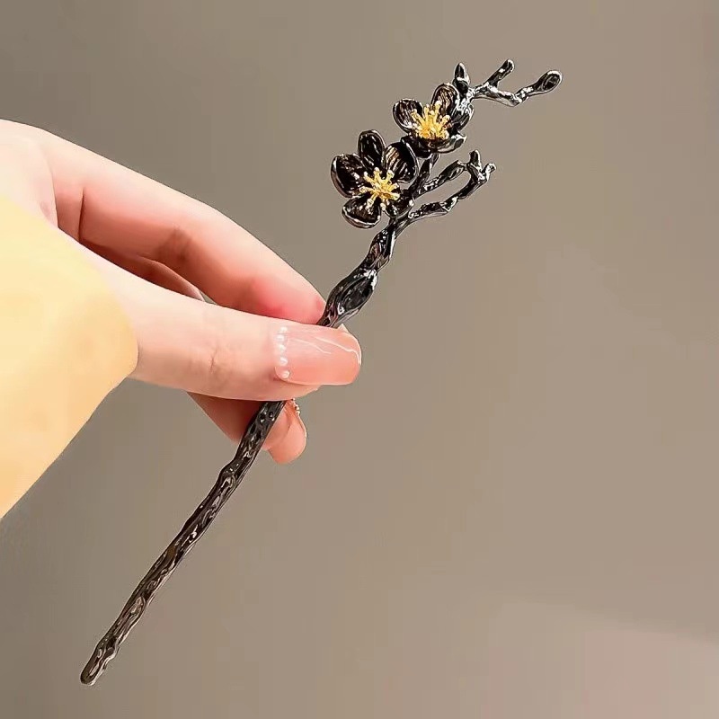 2024 Phong Cách Mới Kẹp Tóc Đen Bé Gái Mùa Hè Thanh Lịch Mũ Mận Mũ Đội Đầu