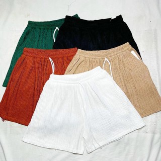 Quần shorts đùi nữ vải xốp Nhật, quần đùi nữ ống rộng rút dây form rộng