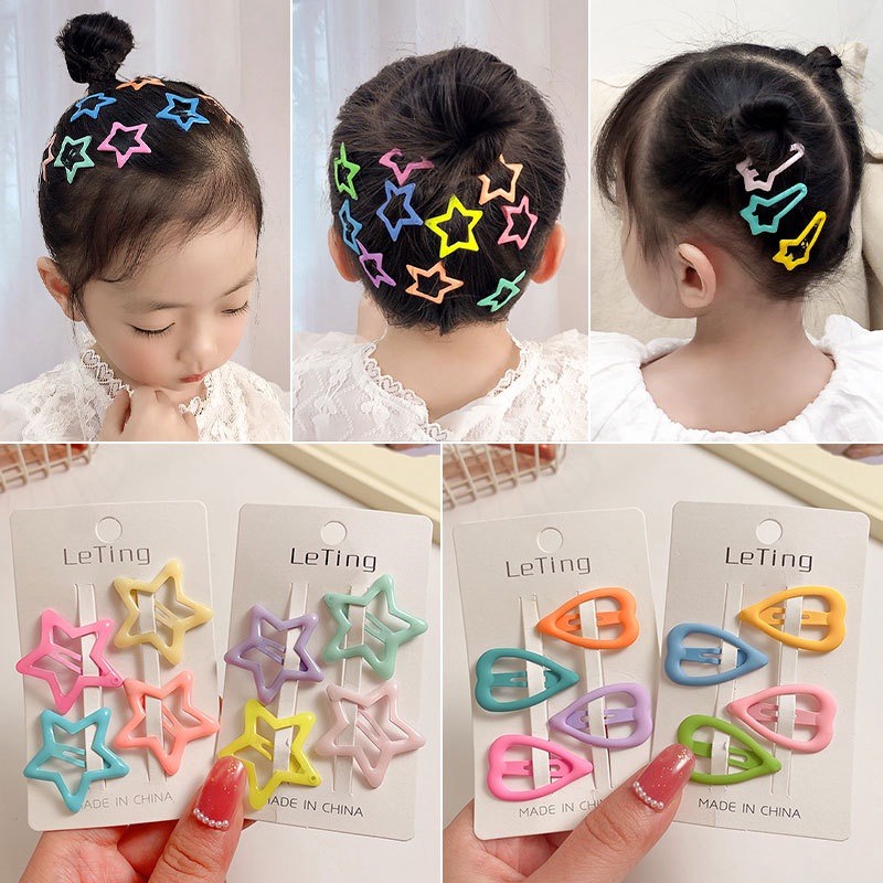 Bộ Kẹp Tóc Hình Ngôi Sao Năm Cánh Màu Kẹo Ngọt Phong Cách Hàn Quốc Dễ Thương Cho Bé Gái