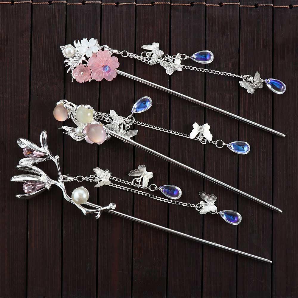Mxgoods Trâm Cài Tóc Tua Rua Hình Hoa Bướm Phong Cách hanfu Cổ Điển Thời Trang