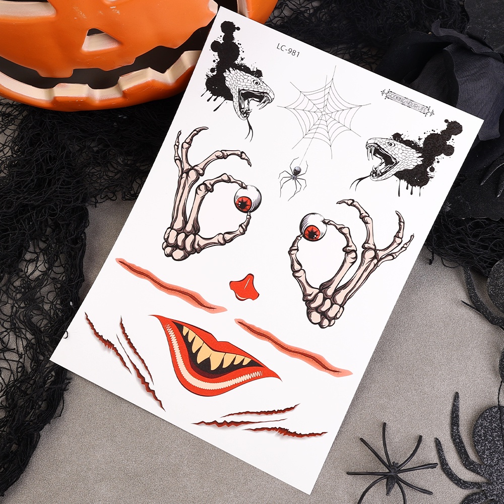 Terror party demon cosplay hình xăm sticker halloween dùng một lần dán mặt phù thủy siêu mỏng