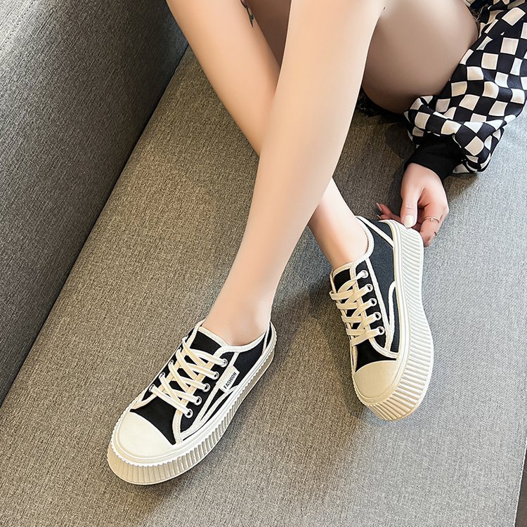 Giày Thể Thao Vải Canvas Đế Dày Buộc Dây Mẫu Mới 2023 Thời Trang Xuân Thu Cho Nữ