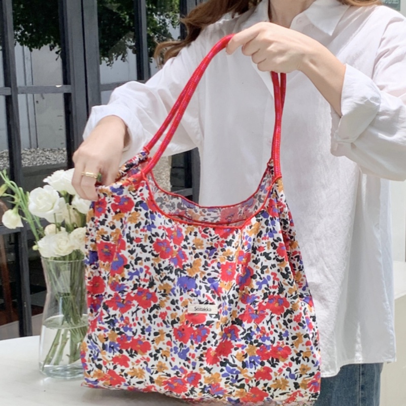 Túi Xách Canvas Dây Rút Cỡ Lớn Họa Tiết Hoa Thời Trang Mùa Hè