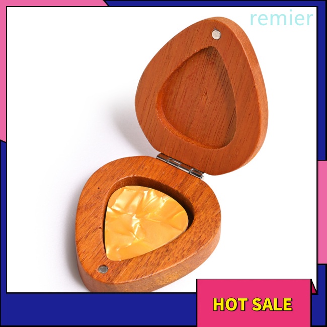 Re wood guitar pick holder pick-shaped guitar storage plectrum container display case with 5 pcs colorful guitar picks