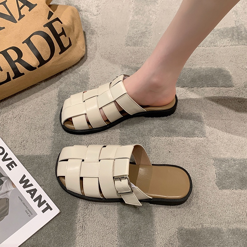 MUCHAO Dép Sandal Bít Mũi Đế Bằng Phong Cách Hàn Quốc Thời Trang Mùa Hè Hàng Mới Dành Cho Bạn Nữ