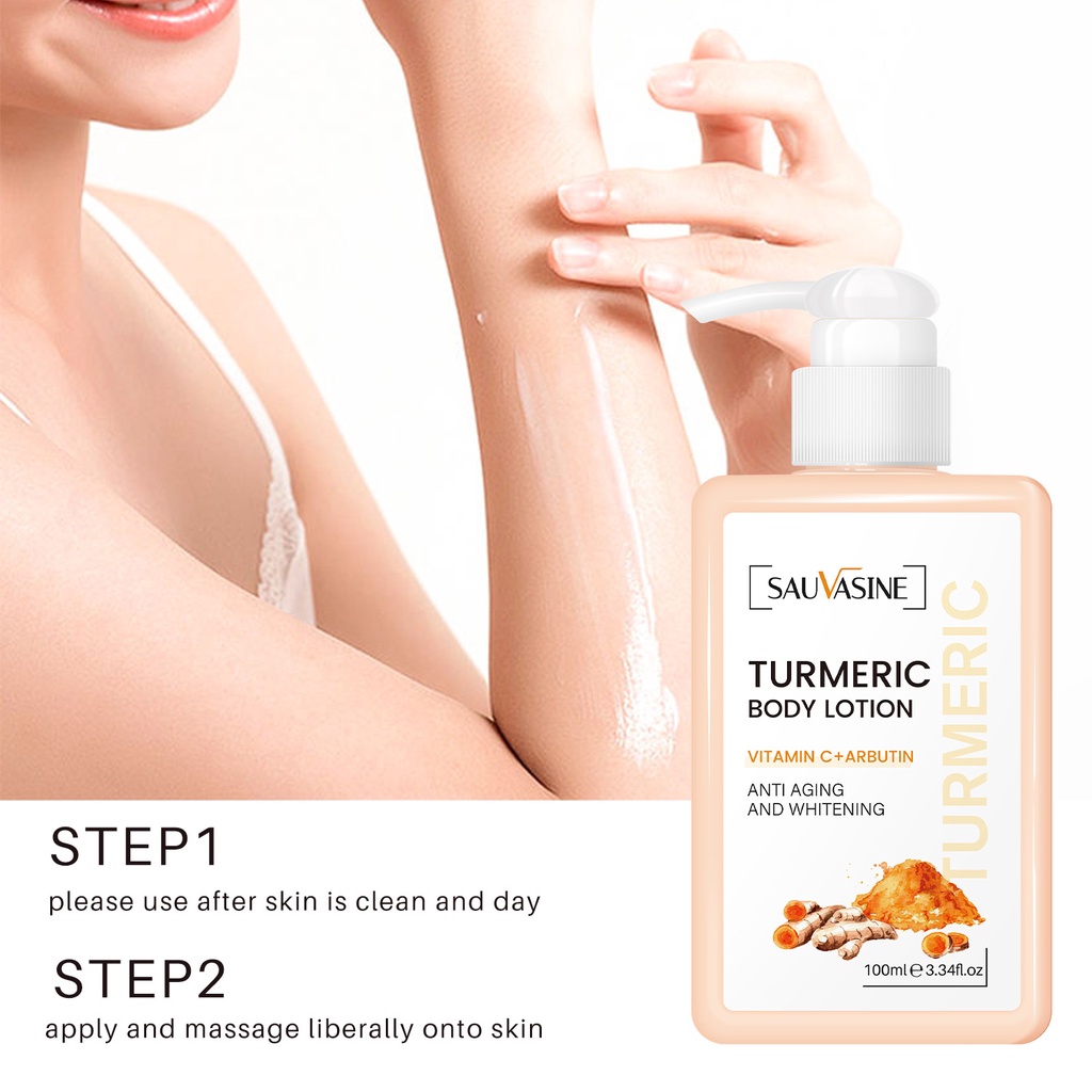 Sữa Dưỡng Thể SAUVASINE Turmeric 100ml Chứa Vitamin C Arbutin Làm Trắng Da Tẩy Tế Bào Chết Chống Lão Hóa