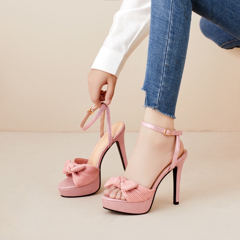 Giày Cao Gót Đế Xuồng Đính Nơ Xinh Xắn Chống Thấm Nước Cho Nữ Size 35-41