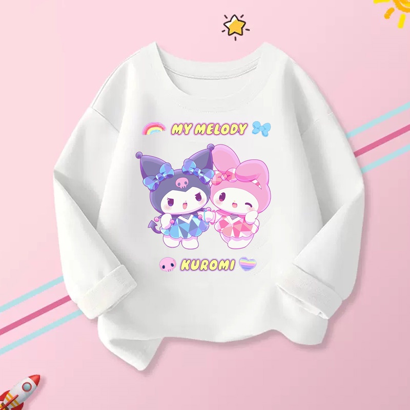 Áo Thun Tay Dài In Hoạt Hình My Melody Kuromi Dễ Thương Cho Bé Gái