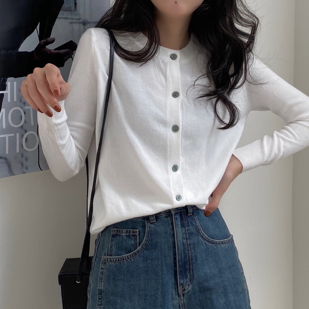 Áo Khoác Len cardigan Tay Dài Cổ Tròn Màu Trơn Dáng Rộng Thời Trang Mùa Thu Hàng Mới Dành Cho Bạn Nữ