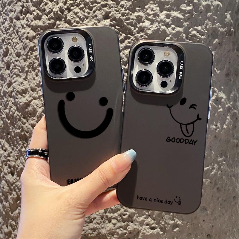 Ốp Điện Thoại Cứng Mặt Nhám Hình Mặt Cười Đơn Giản Cho iphone 11 12 13 14 Pro Max 14plus ip 11promax 12promax 13promax