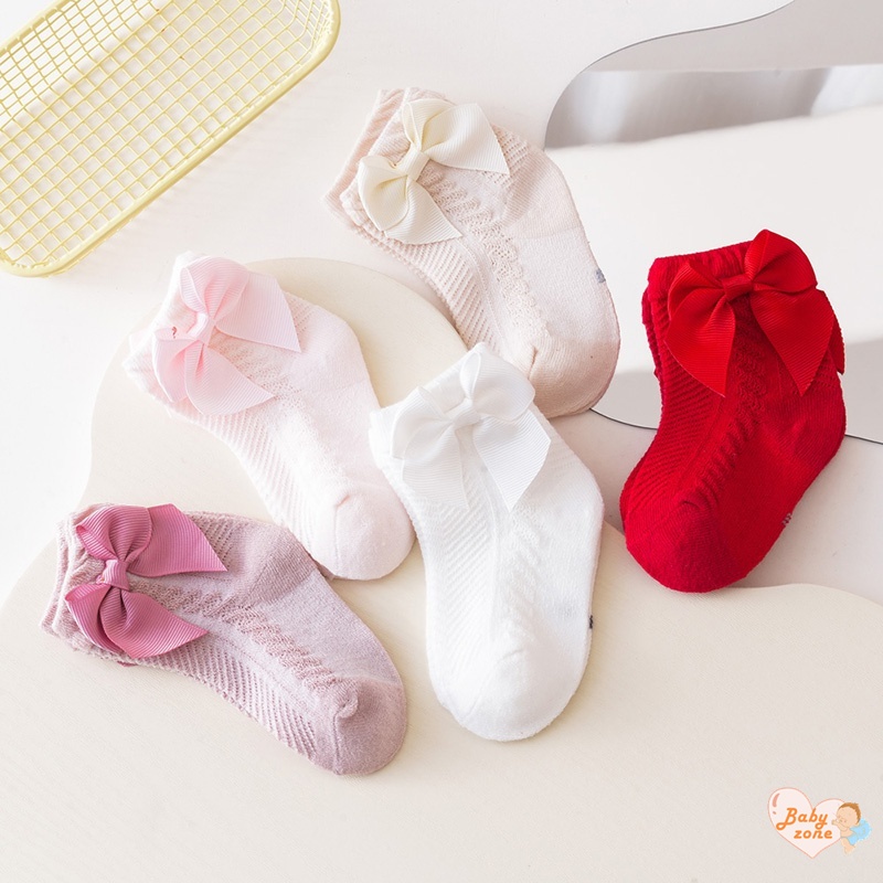 Vớ Em Bé Sơ Sinh Từ 0-18 Tháng Tuổi Đính Nơ Màu Trơn Dễ Thương