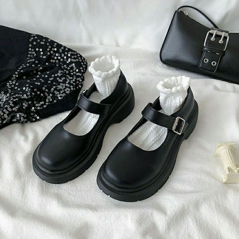 Banilaren Giày Da Mũi Tròn Phong Cách Nhật Bản Xinh Xắn