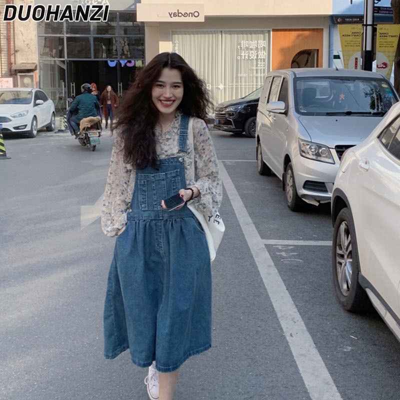 DUOHANZI Đầm Yếm denim Dáng Rộng Phong Cách Thời Trang Mùa Hè Mới Cho Nữ