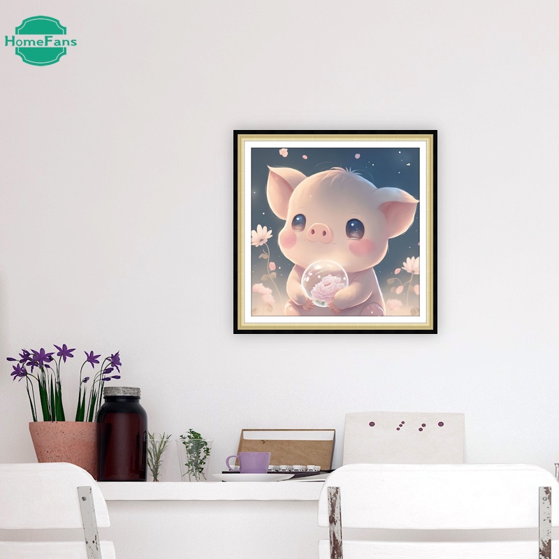 Bộ Tranh Đính Đá 5D Tự Làm Hình Chú Heo Hoạt Hình Trang Trí Nhà Cửa