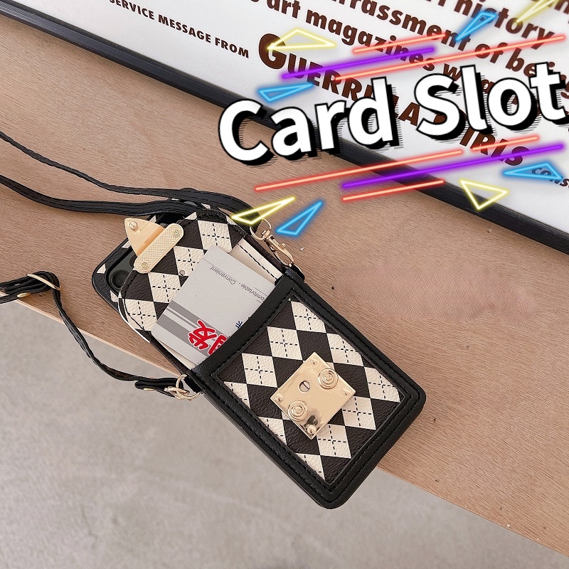 Ốp Điện Thoại Da Nắp Gập Họa Tiết Lưới Có Ngăn Đựng Thẻ Và Dây Đeo Chéo Sang Trọng Cho Samsung Galaxy ZFlip4 Flip3 flip5 5G