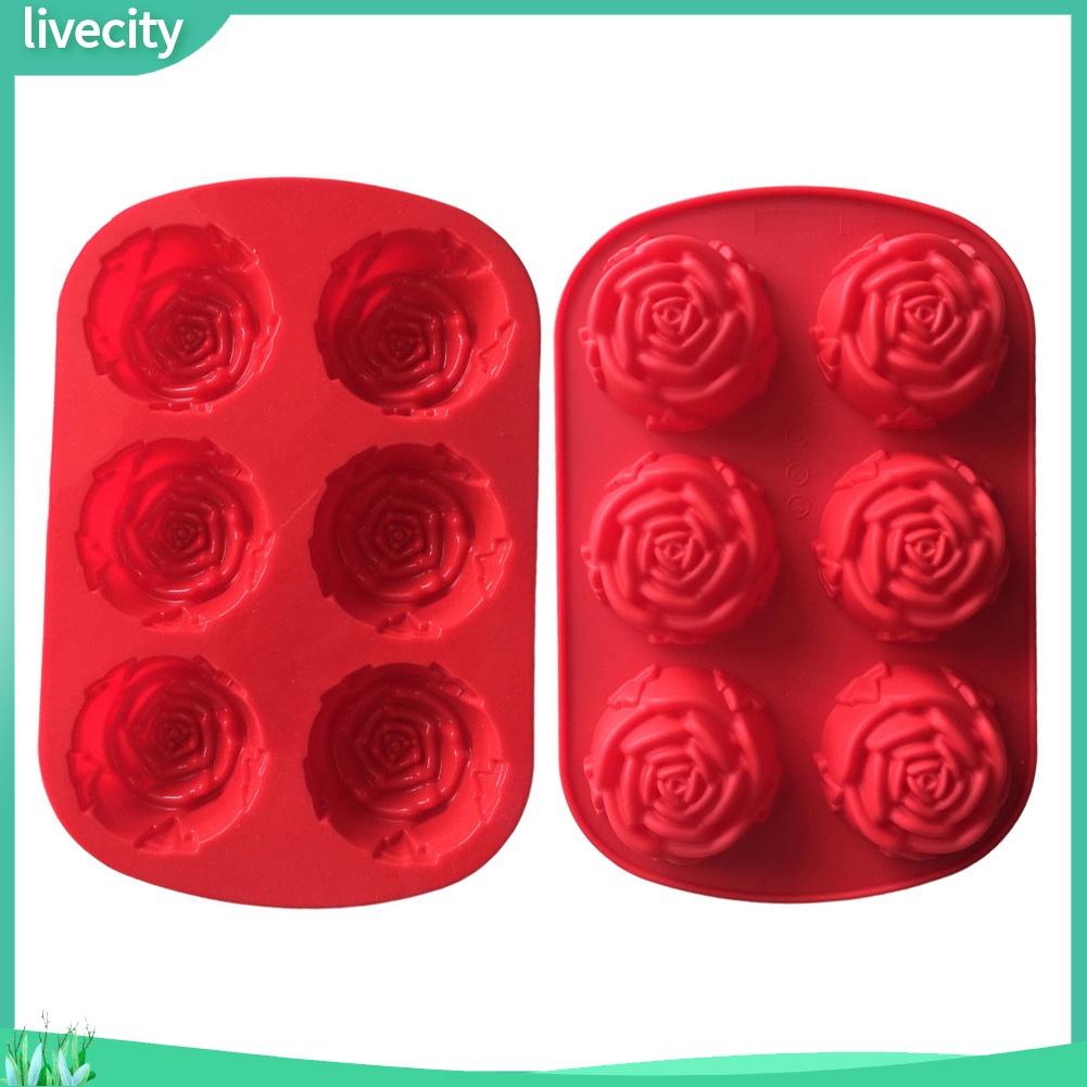 6 khoang hình hoa hồng silicone cookies dụng cụ nướng khay chảo khuôn bánh muffin