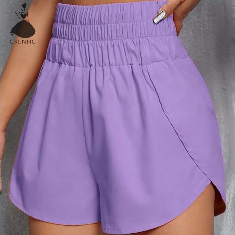 Crlnhc stretch high-waisted casual solid color loose sports shorts for women vn